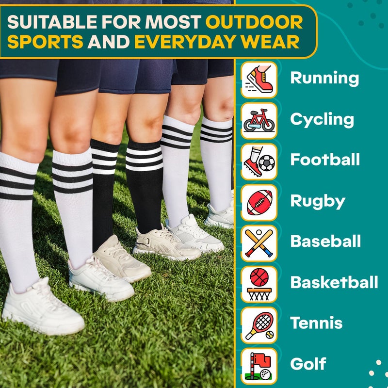 V TOWER Soccer Socks Girls - 6 Pcs Cotton Knee High Girl Soccer Sock 8-12 Years Old, Breathable & Soft Material, Easy to Wash, Elastic Long Socks for Girls- for Football, Basketball, Volleyball, Everyday Wea - Image 5